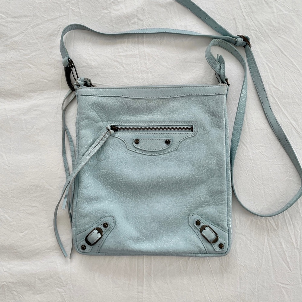 Balenciaga Classic Flat Crossbody Bag Light Blue